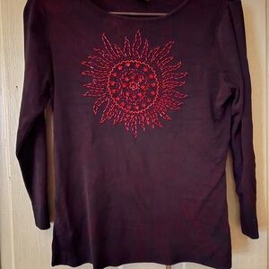 Sweaterworks Maroon Top with Red Embroidery